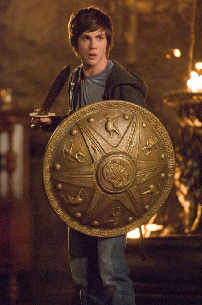 Percy Jackson with a sword and shield 